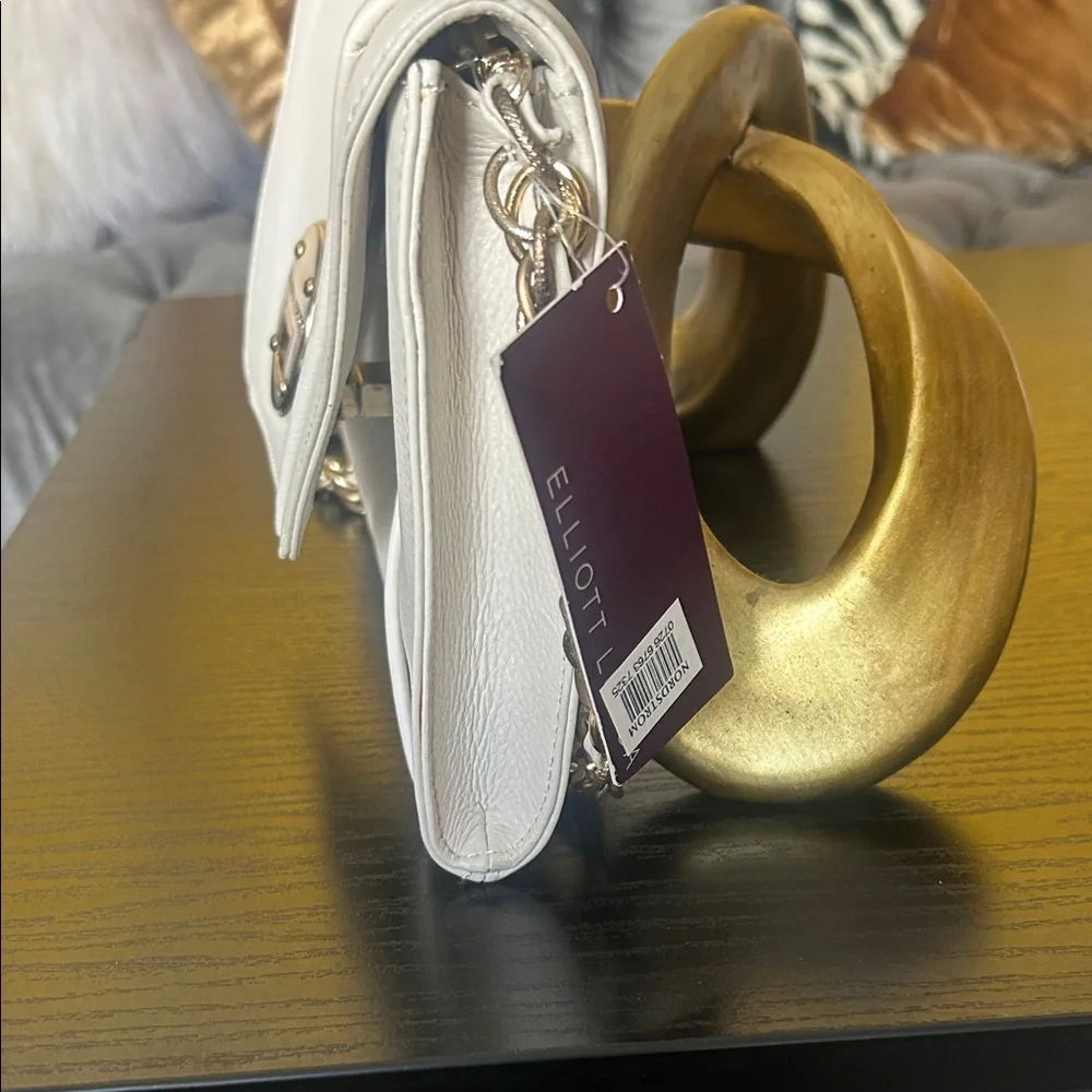 Elliott Lucca Cream Leather Clutch with Gold Chain - Picture 5 of 16